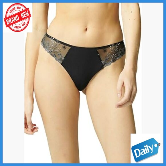 Seamless Low-Rise Thong Panty Floral Embroidery Microfiber Size Large